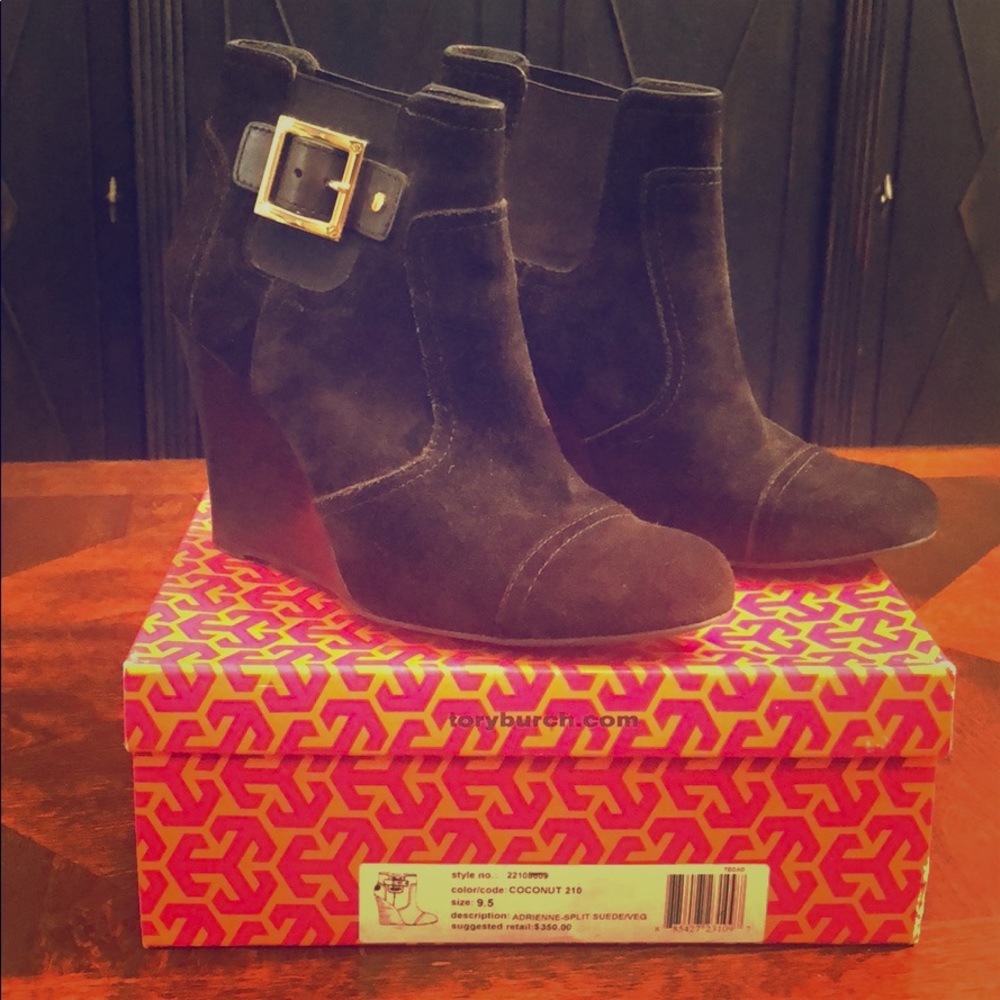 Tory Burch Chocolate brown wedge boots 9.5